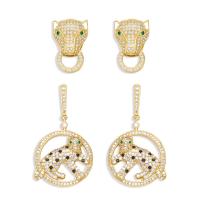 Brass Drop Earring Leopard gold color plated & micro pave cubic zirconia & for woman golden nickel lead & cadmium free Sold By Pair