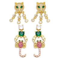 Brass Drop Earring gold color plated & micro pave cubic zirconia & for woman mixed colors nickel lead & cadmium free Sold By Pair