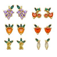 Brass Stud Earring, gold color plated, different styles for choice & micro pave cubic zirconia & for woman, mixed colors, nickel, lead & cadmium free, 14x10mm, Sold By Pair