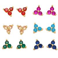 Brass Stud Earring Triangle gold color plated micro pave cubic zirconia & for woman nickel lead & cadmium free Sold By Pair
