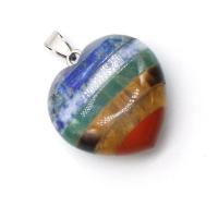 Gemstone Pendant, with Tibetan Style, Heart, silver color plated, patchwork, mixed colors, 30mm, Sold By PC