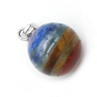 Полудрагоценный камень подвеска, с цинковый сплав, Круглая, плакирован серебром, Лоскутное, разноцветный, 14mm, продается PC