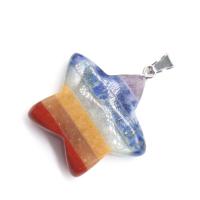 Gemstone Pendant, with Tibetan Style, Star, silver color plated, patchwork, mixed colors, 30mm, Sold By PC