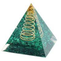 Resin Pyramid Decoration, with Gold Foil & Malachite & Tiger Tail Wire, Pyramidal, gold color plated, mixed colors, 60mm, Sold By PC