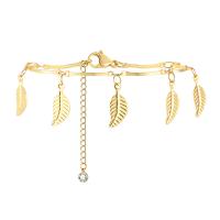 Stainless Steel Jewelry Bracelet 304 Stainless Steel with 1.97inch extender chain Leaf Vacuum Ion Plating fashion jewelry & for woman golden Length Approx 6.3 Inch Sold By PC
