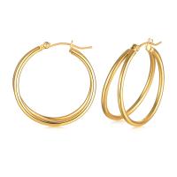 Stainless Steel Hoop Earring, 304 Stainless Steel, Vacuum Ion Plating, fashion jewelry & for woman & 2-strand, golden, 30x32mm, Sold By Pair