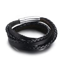 PU Leather Cord Bracelets 304 Stainless Steel with PU Leather fashion jewelry & multilayer & for man Length Approx 24.41 Inch Sold By PC