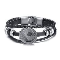 Bracelet en alliage de zinc, avec Cuir, bijoux de mode & pour homme, protéger l'environnement, sans nickel, plomb et cadmium, 3.50mm, Longueur:Environ 7.87 pouce, Vendu par PC