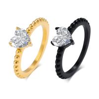 Cubic Zirconia nerezové prst prsten, 304 Stainless Steel, s Cubic Zirconia, Srdce, módní šperky & různé velikosti pro výběr & pro ženy, více barev na výběr, 6.50x7mm, Prodáno By PC