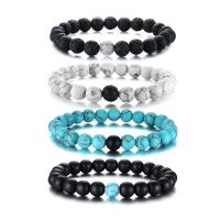 Gemstone Bracelets, Lava, with Howlite & Abrazine Stone & turquoise, handmade, fashion jewelry & Unisex & different styles for choice, 8mm, Length:Approx 6.49 Inch, Sold By PC