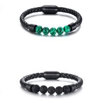Microfiber PU Bracelet, with Titanium Steel & turquoise & Lava, fashion jewelry & different materials for choice & for man, 6mm, Length:Approx 8.27 Inch, Sold By PC