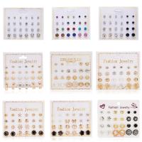 Zinc Alloy Stud Earring Set with Plastic Pearl plated 12 pieces & fashion jewelry & micro pave cubic zirconia & for woman nickel lead & cadmium free Sold By Set