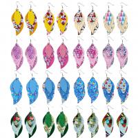 PU Leather Drop Earring with Zinc Alloy Teardrop silver color plated fashion jewelry & for woman Sold By Pair