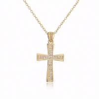 Cubic Zircon Micro Pave Brass Necklace, Cross, gold color plated, micro pave cubic zirconia & for woman, more colors for choice, 19x32mm, Length:Approx 17.7 Inch, Sold By PC