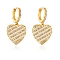 Huggie Hoop Drop Earring Brass Heart gold color plated micro pave cubic zirconia & for woman & enamel Sold By Pair