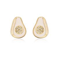 Cubic Zirconia Micro Pave Brass Earring, gold color plated, micro pave cubic zirconia & for woman & enamel, more colors for choice, 9x11mm, Sold By Pair