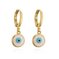 Evil Eye Earrings, Brass, gold color plated, for woman & enamel, more colors for choice, 9x30mm, Sold By Pair