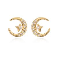 Cubic Zirconia Micro Pave Brass Earring Moon and Star gold color plated & micro pave cubic zirconia & for woman & enamel Sold By Pair