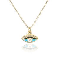 Cubic Zircon Micro Pave Brass Necklace Eye gold color plated micro pave cubic zirconia & for woman & enamel Length Approx 17.7 Inch Sold By PC