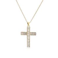 Cubic Zircon Micro Pave Brass Necklace, Cross, gold color plated, micro pave cubic zirconia & for woman, 28x43mm, Length:Approx 17.7 Inch, Sold By PC