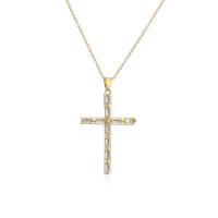 Cubic Zircon Micro Pave Brass Necklace, Cross, gold color plated, micro pave cubic zirconia & for woman, 30x50mm, Length:Approx 17.7 Inch, Sold By PC