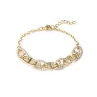 Bracelet cubique en laiton zircon pavent, Placage de couleur d'or, pavé de micro zircon & pour femme, 190mm, Vendu par PC