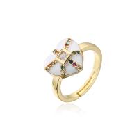Cubic Zirconia Micro Pave Brass Ring, Heart, gold color plated, Adjustable & micro pave cubic zirconia & for woman & enamel, more colors for choice, 18mm, Sold By PC