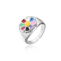 Ring Finger mosiądz, Kwiat, Platerowane platyną, Regulowane & dla kobiety & emalia, dostępnych więcej kolorów, 18mm, sprzedane przez PC