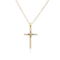 Cubic Zircon Micro Pave Brass Necklace Cross gold color plated micro pave cubic zirconia & for woman multi-colored Length Approx 17.7 Inch Sold By PC