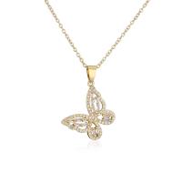 Cubic Zircon Micro Pave Brass Necklace, Butterfly, gold color plated, different styles for choice & micro pave cubic zirconia & for woman, multi-colored, 21x30mm, Length:Approx 17.7 Inch, Sold By PC