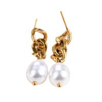Stainless Steel Drop Earring, 304 Stainless Steel, with Plastic Pearl, Vacuum Ion Plating, for woman & hollow, more colors for choice, 35mm, Sold By Pair