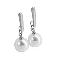 Stainless Steel Drop Earring, 304 Stainless Steel, with Plastic Pearl, Round, Vacuum Ion Plating, fashion jewelry & for woman, more colors for choice, 10x30mm, Sold By Pair