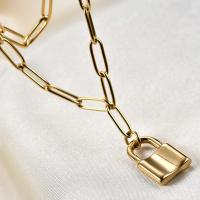 Edelstahl Schmuck Halskette, 304 Edelstahl, mit Verlängerungskettchen von 1.96inch, Türschloss, Doppelschicht & für Frau, keine, 12x18.50mm, Länge:ca. 17.7 ZollInch, verkauft von PC