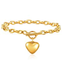 Stainless Steel Jewelry Bracelet, 304 Stainless Steel, Heart, Vacuum Ion Plating, oval chain & for woman, more colors for choice, Length:Approx 7 Inch, Sold By PC