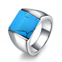 Палец кольцо из нержавеющей стали, Нержавеющая сталь 304, с бирюза, Геометрический узор, разный размер для выбора & Мужский, оригинальный цвет, 15x13mm, размер:7-12, продается PC