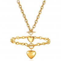 Fashion Stainless Steel Jewelry Sets bracelet & necklace 304 Stainless Steel Heart Vacuum Ion Plating 2 pieces & oval chain & for woman Length Approx 18.1 Inch Approx 7 Inch Sold By Set