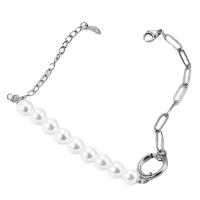 Stainless Steel Jewelry Bracelet 304 Stainless Steel with Plastic Pearl with 1.96inch extender chain Donut Vacuum Ion Plating fashion jewelry & for woman Length Approx 6.3 Inch Sold By PC