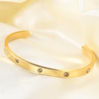 304 Stainless Steel Cuff Bangle Vacuum Ion Plating for woman & with rhinestone 5mm 60mm Sold By PC