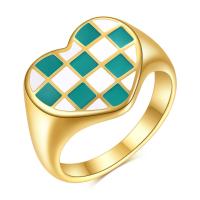Enamel Stainless Steel Finger Ring 304 Stainless Steel Heart Vacuum Ion Plating & for woman US Ring Sold By PC