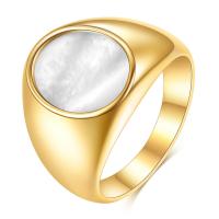 Emajl nehrđajućeg Čelik Ring Finger, 304 nehrđajućeg čelika, s Bijela Shell, Krug, bez spolne razlike & različite veličine za izbor & različitih stilova za izbor, 9x12mm, Veličina:6-10, Prodano By PC