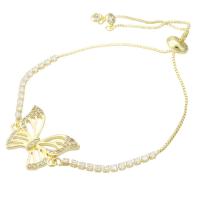 Cubic Zirconia Micro Pave Brass Bracelet, Butterfly, gold color plated, Adjustable & micro pave cubic zirconia & for woman & hollow, 21x17x3mm, Length:Approx 10 Inch, Sold By PC