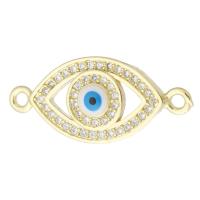 Boze oog Connector, Messing, gold plated, micro pave zirconia & glazuur & hol, 24.50x11x3mm, Gat:Ca 1.5mm, Verkocht door PC