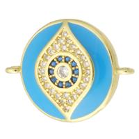 Cubic Zirconia Micro Pave Brass Connector, Flat Round, gold color plated, micro pave cubic zirconia & enamel, blue, 20.50x15.50x3mm, Hole:Approx 1mm, Sold By PC