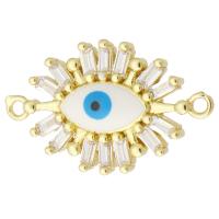 Cubic Zirconia Micro Pave Brass Connector, Hand, gold color plated, evil eye pattern & micro pave cubic zirconia & enamel, 25x15x3mm, Hole:Approx 1.5mm, Sold By PC