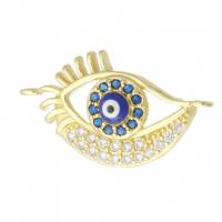 Evil Eye Connector, Brass, gold color plated, micro pave cubic zirconia & enamel & hollow, 22.50x13x4.50mm, Hole:Approx 1mm, Sold By PC