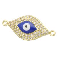 Connecteur Evil Eye, laiton, œil, Placage de couleur d'or, pavé de micro zircon & émail, 28.50x13x4.50mm, Trou:Environ 1mm, Vendu par PC