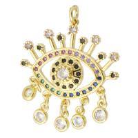 Cubic Zirconia Micro Pave Brass Pendant, Eye, gold color plated, micro pave cubic zirconia & hollow, multi-colored, 34mm, Hole:Approx 2mm, Sold By PC