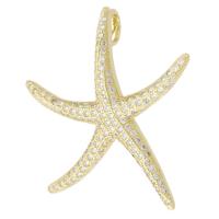 Cubic Zirconia Micro Pave Brass Pendant, Starfish, gold color plated, micro pave cubic zirconia, 39.50x44x3mm, Hole:Approx 4mm, Sold By PC