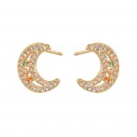 Cubic Zirconia Micro Pave Brass Earring Moon gold color plated micro pave cubic zirconia & for woman Sold By Pair