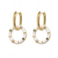 Huggie Hoop Drop Earring Brass gold color plated micro pave cubic zirconia & for woman & enamel Sold By Pair